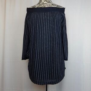 NIC+ZOE Navy Striped Off Shoulder Linen Blend XL